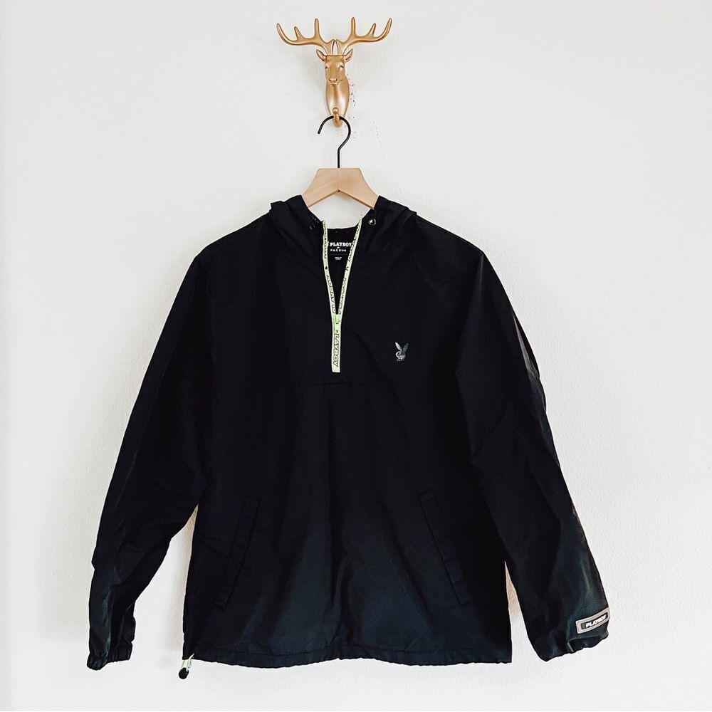 Playboy x Pacsun Men's Black/Green 1/2 Zip Windbreaker Jacket Size Small